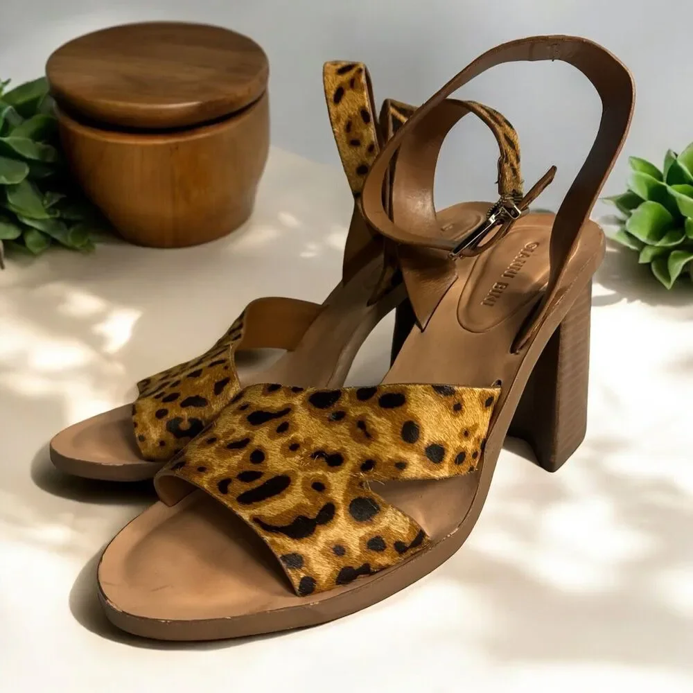 Gianni‎ Bini Marilane Leopard Calfhair Sandals Women's Size 9M